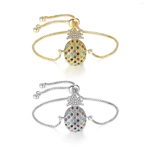 Charm Bracelets Multicolor Cubic Zirconia Crystal Lovely Fruit Pineapple Bracelet Women Shiny CZ Stones Box Chain Rope Adjustable Jewelry