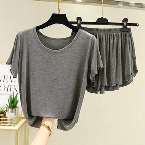 Kadınların Takipleri Modal Kısa Kollu Uykaşıyan Yaz Pijamaları Set Alt Dip Gömlek Şortları Takım Büyük Boyut Homewear Pijama Pour Femme