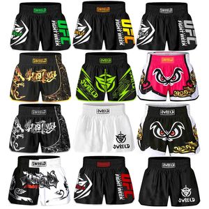 Boks şort Muay Thai Kick Boksör Boksör MMA Erkekler Dövüş Bjj Grappling Sportswear Boks Kısa Pantolon Toptan 240104