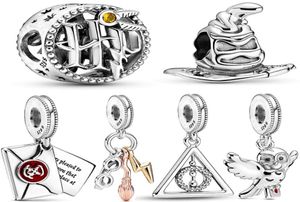 100% 925 Sterling Silver Hedwig Owl Charm Deathly Hallows Dingle Pärlor Fit Original Armband Woman Jewelry Pendant4610455