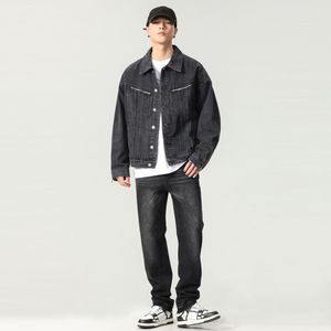 Conjuntos masculinos pretos sólidos (jaqueta e jeans) simples solto manga longa denim casaco e calças 2 peças conjunto vitage roupas masculinas casuais M-5XL