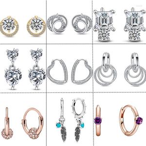 Dangle Brincos 925 Sterling Silver Studs Mulheres Amor Pavimentar Zircão Pena Luxo Moda DIY Jóias Aniversário Presentes Espumantes