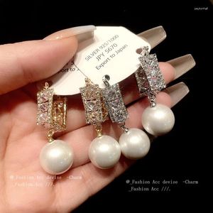 Dingle örhängen kvinnor chic imiterad pärla örhänge underbara klassiska kubiska zirkoniumsmycken utsökt vintage delikat charm smycken