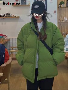 Parkas Eotvotee Winter Puffer Jacket Women Parkas 2022 Koreansk mode överdimensionerad kausalrock grönt tjockare varm stativ krage ytterkläder