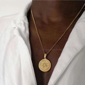 Herren-Halsketten, Siegel der sieben Erzengel-Anhänger, 14 Karat Gelbgold, Gabriel Zadkiel-Schmuck, Geschenk mit 61 cm