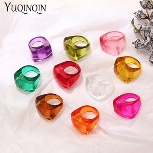 Jewelry New Trendy Colorful Transparent Resin Acrylic Big Rings for Girls Geometric Square Rings for Women Vintage Fashion Jewelry Gifts