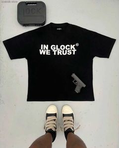 Homens camisetas Kixkz marca de moda verão harajuku solto mulheres t-shirt em glock nós confiamos carta impressão oversize tee manga curta roupas masculinas t240105