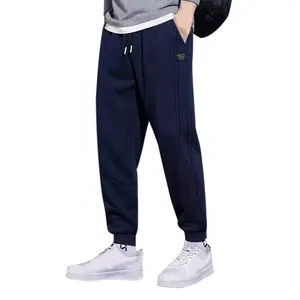 Mäns byxor Mensar Solid Color Sweatpants Autumn Spring Sewing Patchwork Binding Feet Trousers Double Pocket Bandage Joggers Casual Sportswear