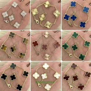 925 sterling silver four leaf clover five flower bracelet female internet red non fading 18K rose gold white Fritillaria and chalcedony With Box