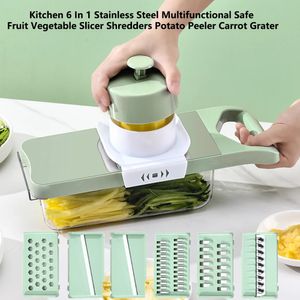 6 In 1 Stainless Steel Multifunctional Safe Fruit Vegetable Slicer Cutter Shredders Carrot Grater Potato Peeler Chopper Kitchen 240105
