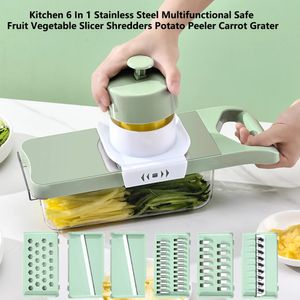 6 I 1 rostfritt stål multifunktionellt säkert fruktgrönsaksskärmskärare rivare morot grater potatis peeler chopper kök 240105