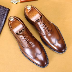 Mens Oxford Black Brown Derby Design äkta ko läderklänning Formell affärskontor Lace Up Wedding Shoes for Men