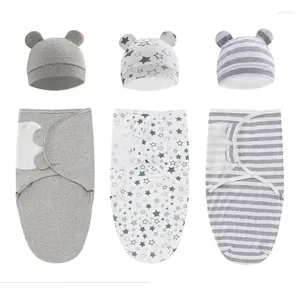 Coperte in puro cotone per bebè, set di cappelli avvolgenti per neonati, regolabili, nati da 0 a 6 mesi