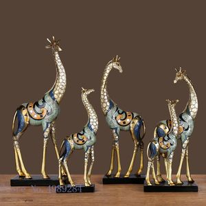 Simulação escultura animal girafa mãe e filho pintado estátua animal moderna decoração para casa ornamentos de artesanato dourado 240105