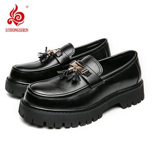 STRONGSHEN Männer Quaste Casual Leder Schuhe Herren Handgemachte Mokassin Faulenzer Marke Luxus Mode Quaste Plattform Business Schuhe 240104