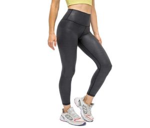 Lädermönster kvinnor039s leggings bronzing yoga byxor hög midja smal fit sport fitness tights i full längd träning gym 8289468