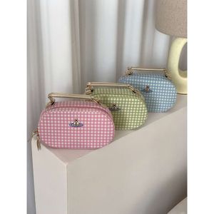 Viviennely Westwoodly Embroidery Saturn Plaid Oval Camera Bag Crossbodyハンドバッグマカロン甘くてかわいい通勤者