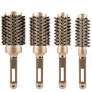 Professional 4PCSSet Gold Round Hair Comb Frisör Curling Borstar Barrel för Blow Dry Salon Styling Tools 240105