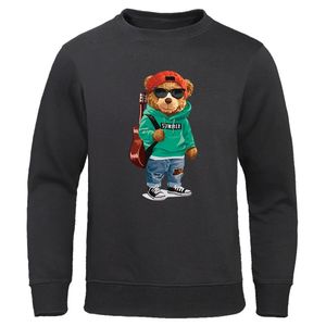 Designer Hoodies Bear With Guitar and Solglasögon Mäns roliga sportskjorta Fashionabla Casual Clothing Workkläder Löst överdimensionerad hoodie 240105