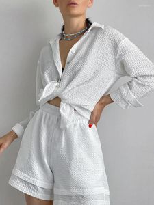 Women's Sleepwear Marthaqiqi Casual Suit Turn-Down Collar Pajamas Long Sleeve Nightwear Shorts Loose Ladies Nightie 2 Piece Set