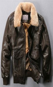 Avirex sinek hava kuvveti uçuş ceketi kürk yaka orijinal deri ceket erkekler siyah kahverengi koyun derisi ceket kış bombacı ceketi erkek 20112566192