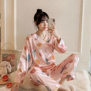Women's Sleepwear Loungewear Summer Pajama Cartoons Silk Plus Nightwear Piece Satin Size Pyjamas Pajamas Women Two Set For