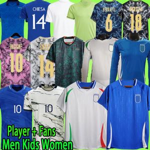 maglie da calcio italia Uomo Bambini Kit Maglia da calcio Fan Player TOTTI CHIESA BARELLA BUFFON DE ROSSI R.BAGGIO Maglie Italia 23/24 uniforme retro maglie da calcio lunghe