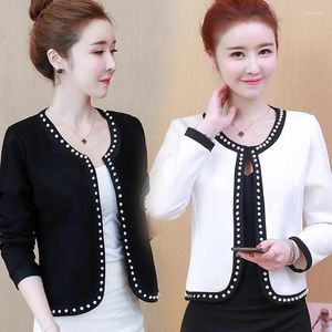 Kadın Suit S-4XL Kadınlar Blazer Ceket İnci Rhinestone Kısa İnce Bahar Sonbahar Günlük Ofis İşi ​​Artı Beden Siyah Beyaz Kırmızı Pembe