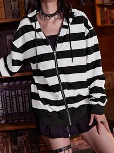 Women's Hoodies Vintage Striped Loose Hoodie Top Women Autumn Long Sleeve Basic Zip-up Tops Femme Casual Cotton Sweatshirts 2024