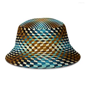 Berets Geometrische Würfel 3D Dreidimensionale Eimer Hut Für Frauen Männer Studenten Faltbare Bob Angeln Hüte Panama Kappe Streetwear
