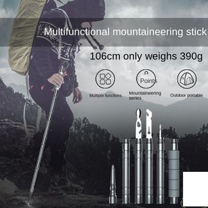 Novo estilo de liga de alumínio 106cm multiuso trekking pólo ao ar livre bengala auto-defesa kit de acampamento