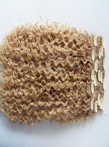 Nowy brazylijski kręcone włosy klip z wątkiem w naturalnym perwersyjnym curl tknie nieprzetworzone blond ludzkie dziewicze remy przedłużenia chińskie włosy 9685051