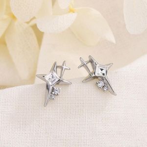 Stud Earrings Silver Color Cross Star Zircon For Women Girl Korean Four-Pointed Personality 2024 Fashion Jewellery