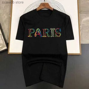 Men's T-Shirts Paris Letter Print Short Sleeved T-shirt Men Simple Y2k Sweatshirt Street Casual TShirt Woman Tops Cartoon Chinese Style T240105