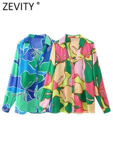 Рубашки Zevity Women Fresh Flower Print Casual Satin Domock Blouse Office Lady Chic Charred Business рубашки Chemise Blusas Tops LS3567