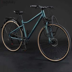 Cyklar 700C City Travel Bike For Adults Aluminium Alloy Gravel Bicycle 8 Speed ​​Frame Chock Absorbering Fork Cykling Gratis fraktl240105