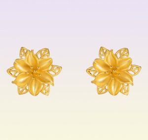 Brincos de pino 24k cor dourada para mulheres joias finas vintage oco flor brinco para presente de casamento joias de cor dourada sh8380663