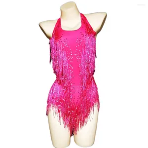 Stage Wear Multicolored Shining Rhinestones Halter Backless Sexy Tassel Bodysuits For Women Nightclub DJ Clothing Singer Costumes
