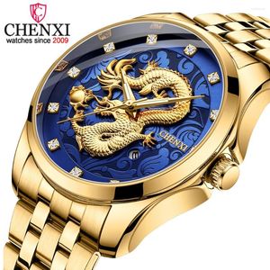 Wristwatches CHENXI Mens Watches Top Clock Man Fashion Full Steel Golden Quartz Watch Men Business Waterproof Date