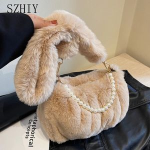 Fashion Women Handbag Designer Pearl Handheld One Shoulder Bag Winter Rabbit Hair Crossbody Bag Girls' Cross Straddle Bag 240104