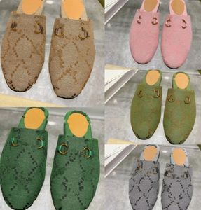 Mules canvas embroidery Round toe loafer women's backless quilted hardware princetown Double Letter G Woman flays luxury Slip on slippers Moccasins