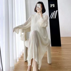 Dress 9114# 2022 Spring New Korean Fashion Pleated Chiffon Maternity Long Dress Chic Ins Clothes for Pregnant Women Pregnancy Clothing