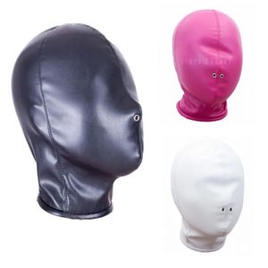 БДСМ головной убор для бондажа, мягкая регулируемая искусственная кожа, капюшон, закрытая маска, открытое отверстие для носа, эротические секс-игрушки, раб, ролевая игра 240105