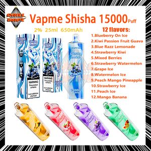 Original Vapme Shisha 15000 Puff E-Zigarette, 2 % Stärke, 25 ml Pod, 12 Geschmacksrichtungen, Puffs, 15 K, 650 mAh, wiederaufladbarer Akku, Einweg-Vape-Kit