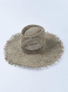 نساء Fray Woven Seagrass Boater Hat عرضية شاطئ شاطئية قبعة واسعة الحافة القبعات الصيفية للجنسين قطر القش لكرنكي ديربي السفر Y203638390