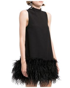Women's new luxury design o-neck sleeveless loose ostrich fur bottom fashion dress SML
