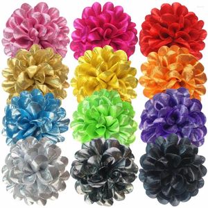 Hair Accessories 60 PCS/lot 3.93" Metallic Fabric Flowers DIY Large Puff Flower For Headbands Shoes Brooches Embellishments