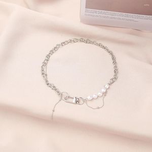 Chains Y2K Pearl Words Necklace Song Te Splice Metal Imitation Clavicle Chain 2024 Trendy Women Jewelry Gift