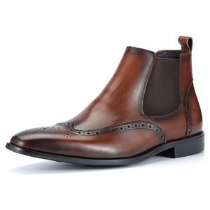 Premiumdesigner Luxury Pointed Toe Dress Shoes Toppklass äkta läder Chelsea -stövlar för män 240104