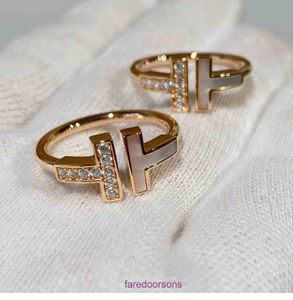 Tifannissm Anelli di design di alta qualità in vendita Seiko T Home s925 Edition Set di diamanti in oro rosa Argento puro Doppio anello aperto Lettera femminile con scatola originale